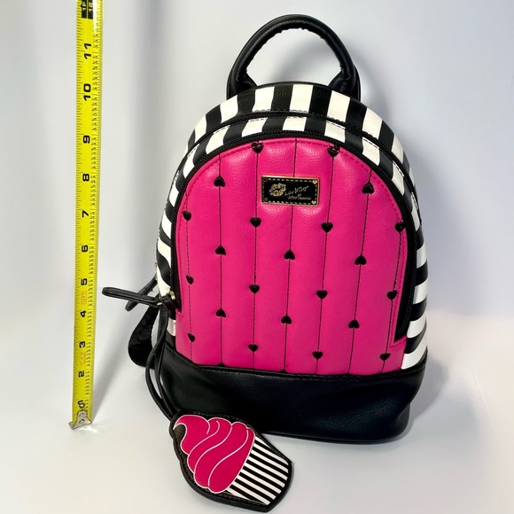 Betsey Johnson Pink Black White mini backpack bag - Picture 2 of 12